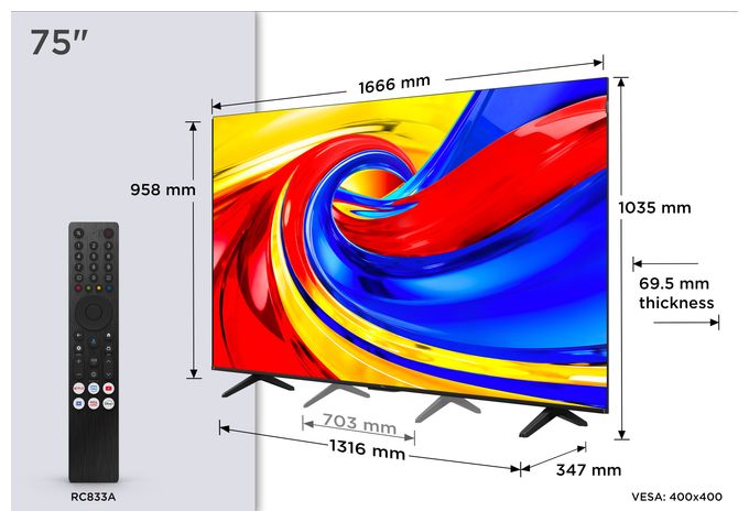 QLED 190,5 cm (75 Zoll) Fernseher 4K Ultra HD VESA 400 x 400 mm 75QLED780L 