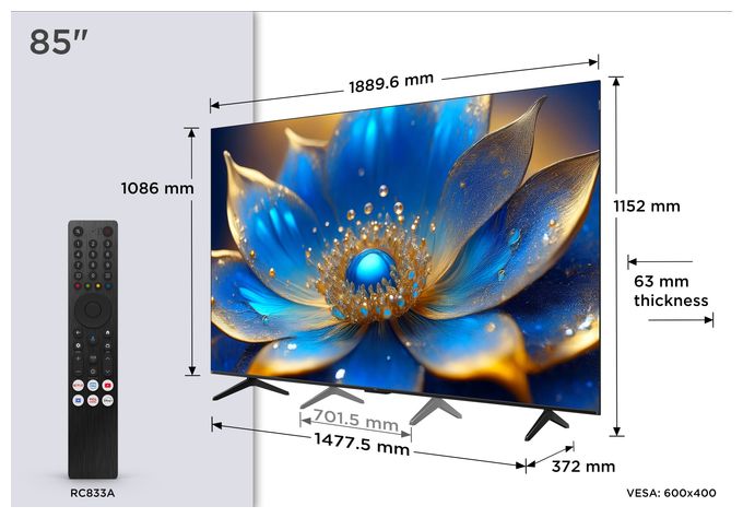 QLED 2,16 m (85 Zoll) Fernseher 4K Ultra HD VESA 600 x 400 mm 85QLED780K 