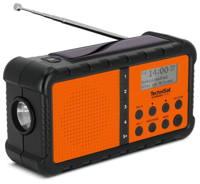 DAB+, FM Radio Tragbar Wasserfest IPX4  TechniRadio Solar 2 (Schwarz, Orange) 