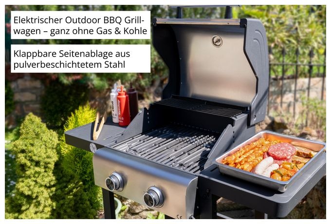 2600 W  58595 Barbecue Grill-Wagen Buddy (Schwarz, Edelstahl) 