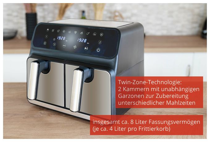 Doppel Heißluftfritteuse 8 l 1700 W  58685 Twin Zone (Schwarz, Grau) 