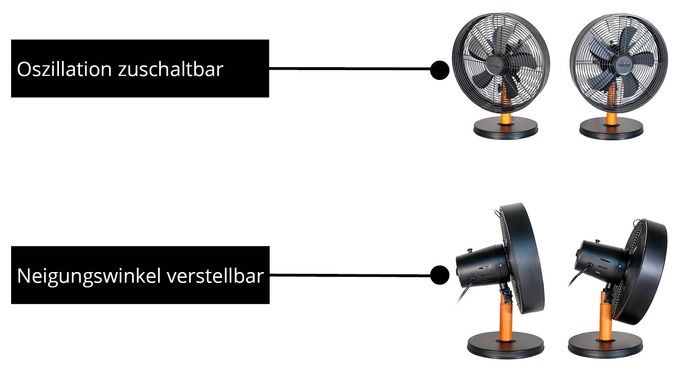 Ventilator Tisch neigbar  Black Steel (Schwarz, Holz) 