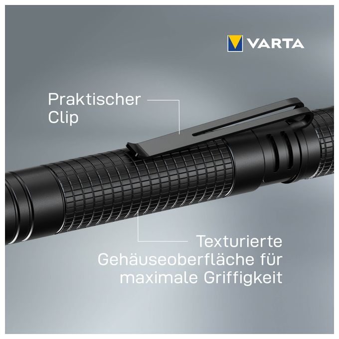 Aluminium F10 Pro LED Taschenlampe (inkl. 2x Longlife Power AAA Batterien für den täglichen Gebrauch, 175 Lumen, stoßfest, 3 Jahre Garantie) schwarz für Haushalt, Camping, Outdoor 