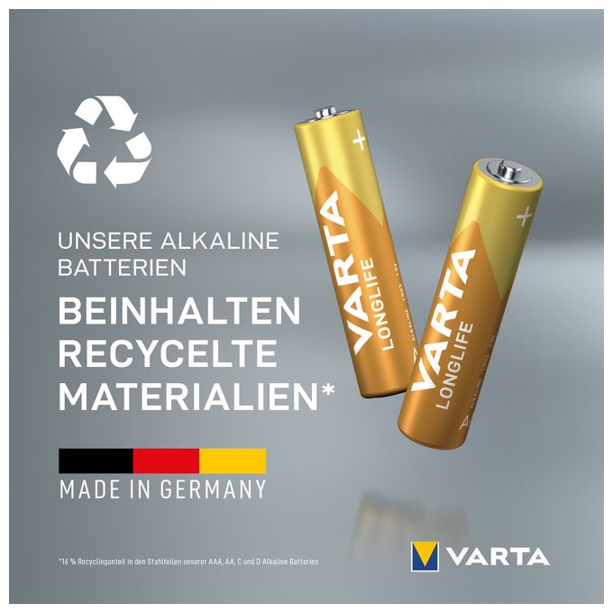 AAA Alkali 1,5 V 4 Stück  Longlife Batterie (Gold/Gelb) 