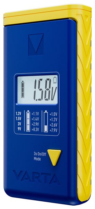 Batterietester LCD Digital für Batterien, Akkus und Knopfzellen, Testgerät für alle wichtigen Batteriegrößen (AA, AAA, C, D, 9V) inkl. 2x V13GA (LR44) 
