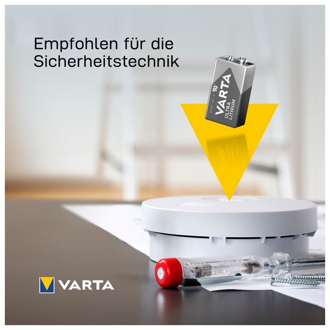 Batterien 9V Blockbatterie, 1 Stück, Ultra Lithium, hohe Leistung für Rauchmelder, Brand- & Feuermelder, Digitalkamera 