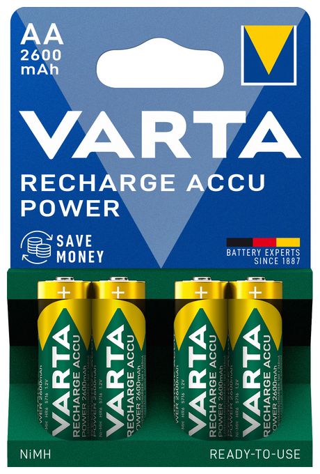 Recharge Accu Power AA 2600 mAh 4er-Pack (vorgeladener NiMH-Akku, Micro, wiederaufladbarer Akku, gebrauchsfertig) 
