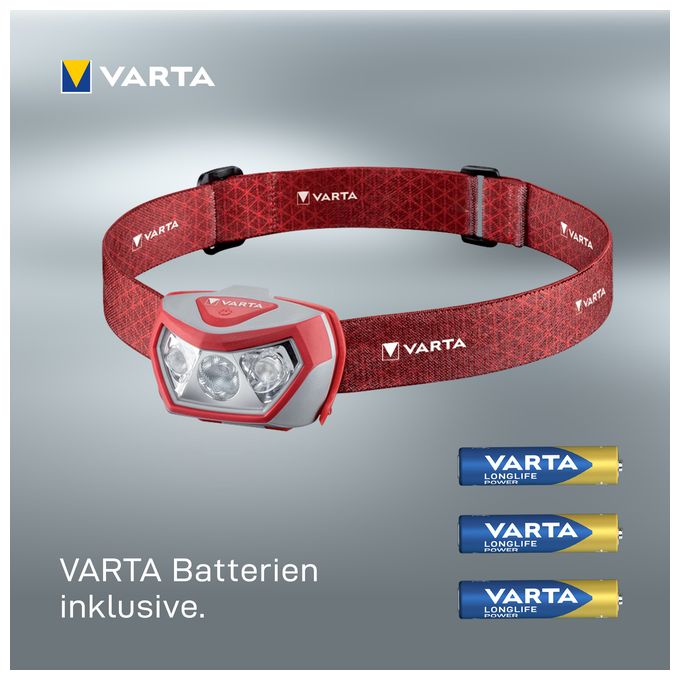 Stirnlampe LED inkl. 3x AAA Batterien Kopflampe, Outdoor Sports H20 Pro, drei Leuchtmodi, spritzwassergeschützt, Dimmfunktion, mit schwenkbarem Kopf, rot 