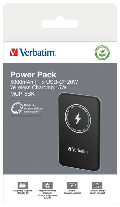 5000 mAh Powerbank USB Typ-C Kabelloses Laden  Charge 'n' Go (Schwarz) 