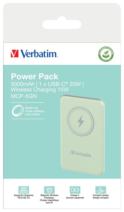 5000 mAh Powerbank USB Typ-C Kabelloses Laden  Charge 'n' Go (Grün) 