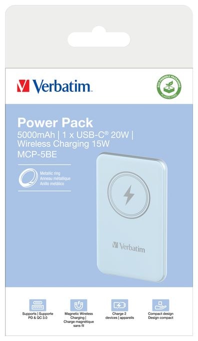 5000 mAh Powerbank USB Typ-C Kabelloses Laden  Charge 'n' Go (Blau) 