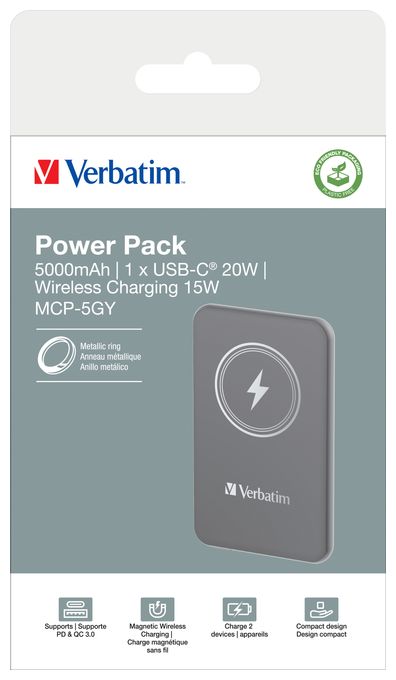 5000 mAh Powerbank USB Typ-C Kabelloses Laden  Charge 'n' Go (Grau) 