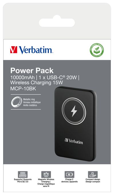 10000 mAh Powerbank USB Typ-C Kabelloses Laden  Charge 'n' Go (Schwarz) 