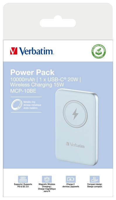 10000 mAh Powerbank USB Typ-C Kabelloses Laden  Charge 'n' Go (Blau) 