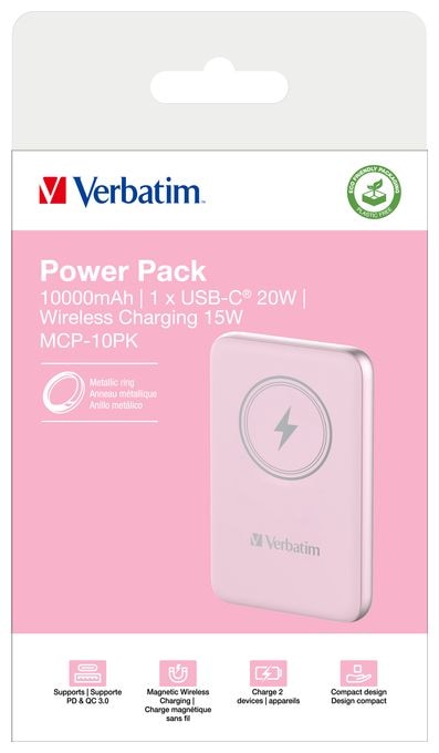 10000 mAh Powerbank USB Typ-C Kabelloses Laden  Charge 'n' Go (Pink) 