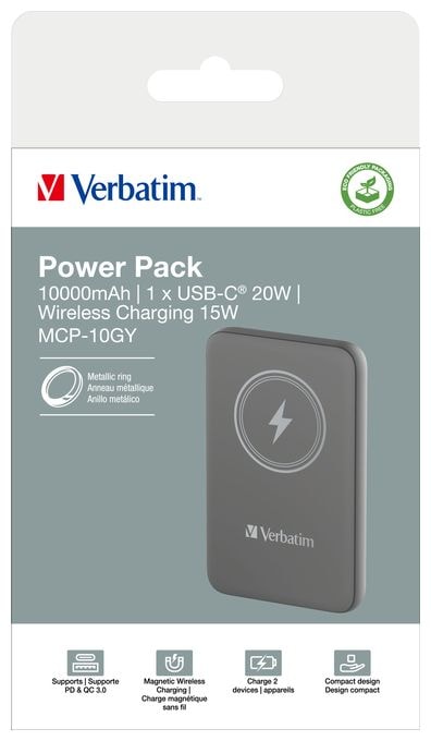 10000 mAh Powerbank USB Typ-C Kabelloses Laden  Charge 'n' Go (Grau) 