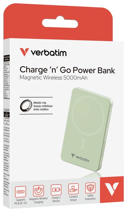5000 mAh Powerbank USB Typ-C Kabelloses Laden  Charge 'n' Go Essentials (Grün) 