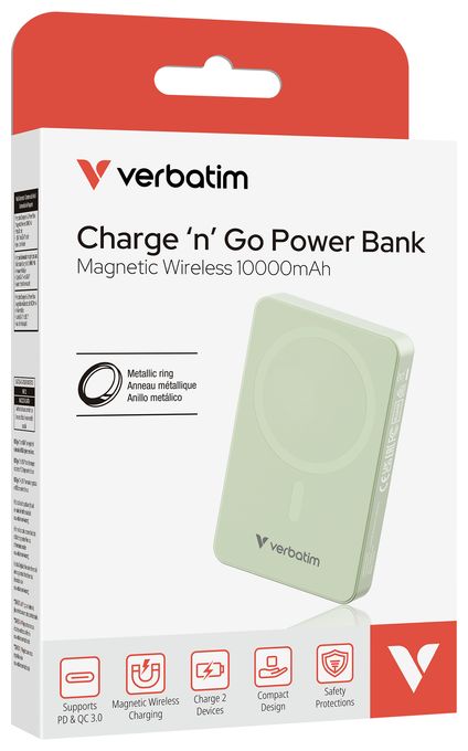 10000 mAh Powerbank USB Typ-C Kabelloses Laden  Charge 'n' Go Essentials (Grün) 