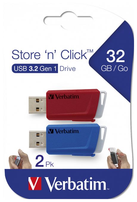 Store 'n' Click - USB-Stick, USB 3.2 GEN1 - 2x32 GB, Rot/Blau 