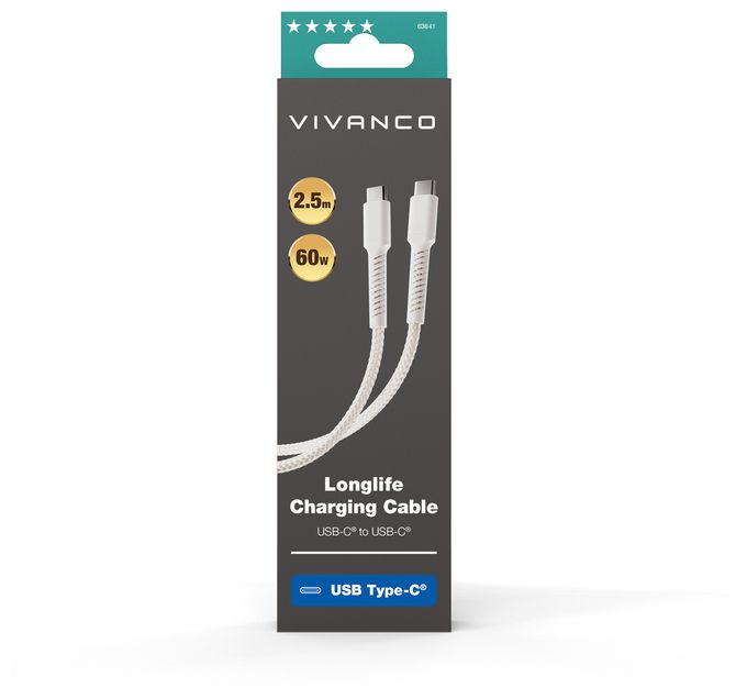Stecker USB C auf USB C bis 60 W 2,5 m  63641 (Weiß) 