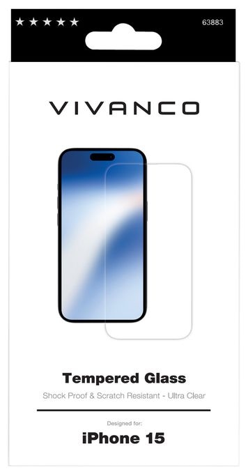 Klare Bildschirmschutzfolie gehärtetes Glas 9H für  Apple iPhone 15 Schmutzabweisend, Schlagfest, Kratzresistent, Splitterfrei 63883 