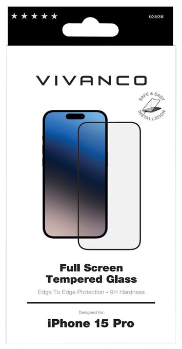 Klare Bildschirmschutzfolie gehärtetes Glas 9H für  Apple iPhone 15 Pro Schmutzabweisend, Schlagfest, Kratzresistent, Splitterfrei 63938 