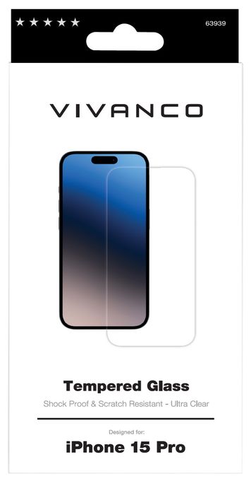 gehärtetes Glas 9H für  Apple iPhone 15 Pro Schmutzabweisend, Schlagfest, Kratzresistent, Splitterfrei 63939 