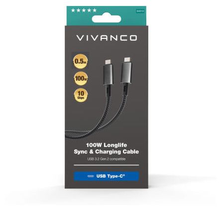 10 Gbit/s Stecker Rundkabel USB C auf USB C bis 100 W 0,5 m  64010 (Schwarz) 