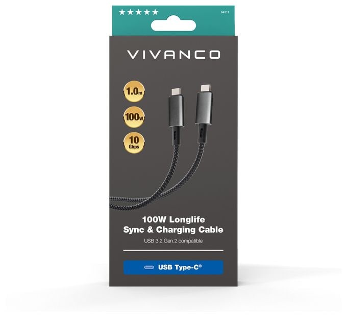 10 Gbit/s Stecker USB C auf USB C bis 100 W 1 m  64011 (Schwarz) 
