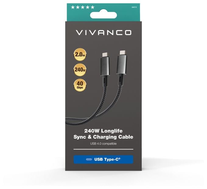 40 Gbit/s Stecker USB C auf USB C bis 240 W 2 m  64015 (Schwarz) 