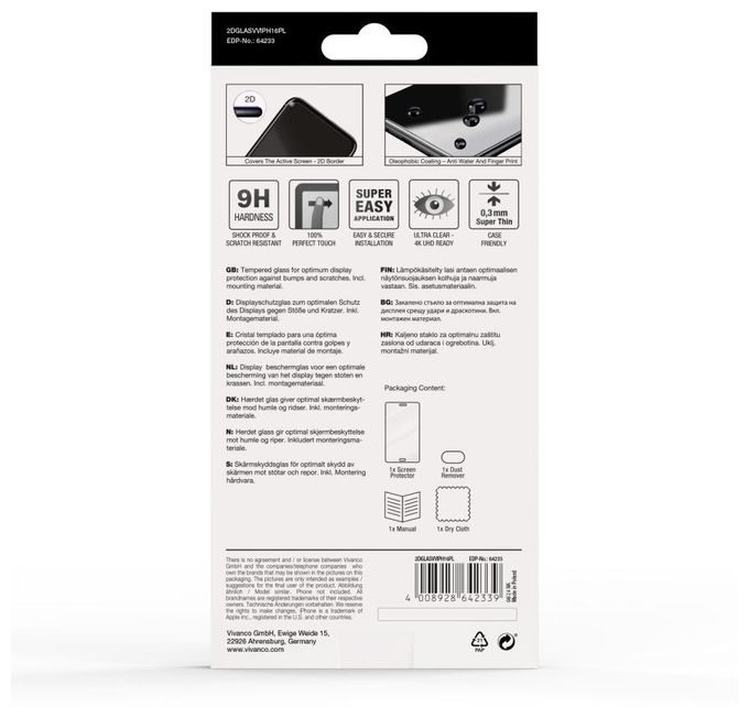 Klare Bildschirmschutzfolie gehärtetes Glas 9H für  Apple iPhone 16 Plus Stoßfest, Schmutzabweisend, Kratzresistent, Schockresistent 64233 