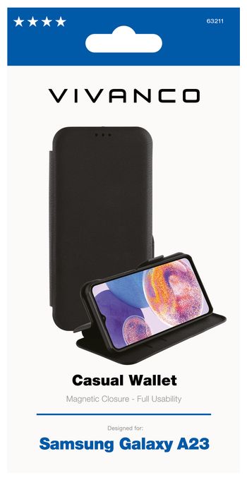 Geldbörsenhülle für Samsung Galaxy A23  Casual Wallet (Schwarz) 