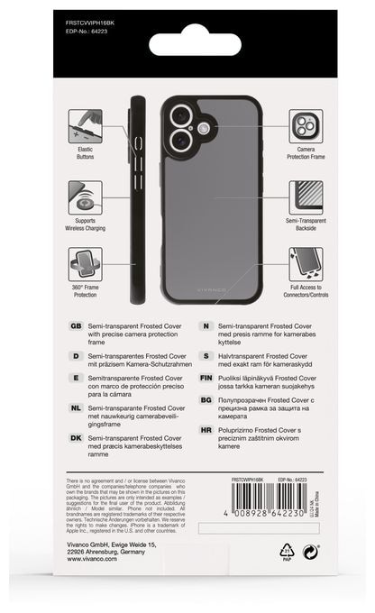 Cover für Apple iPhone 16 (Schwarz, Durchscheinend) Frosted 