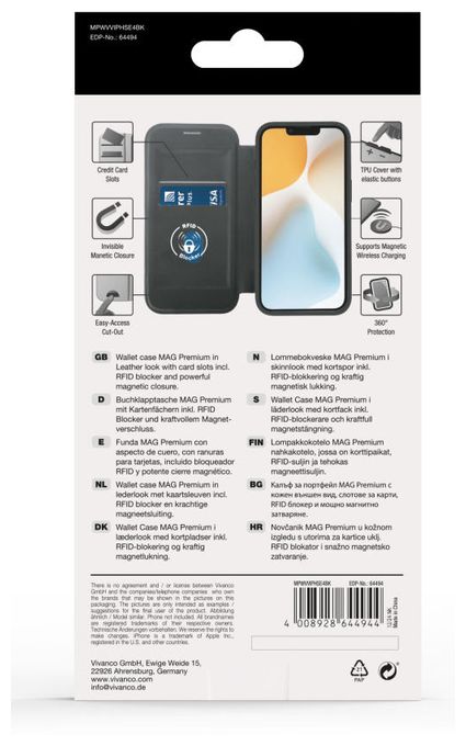 Geldbörsenhülle für Apple iPhone 16e (2025)  Mag Premium Wallet (Schwarz) 
