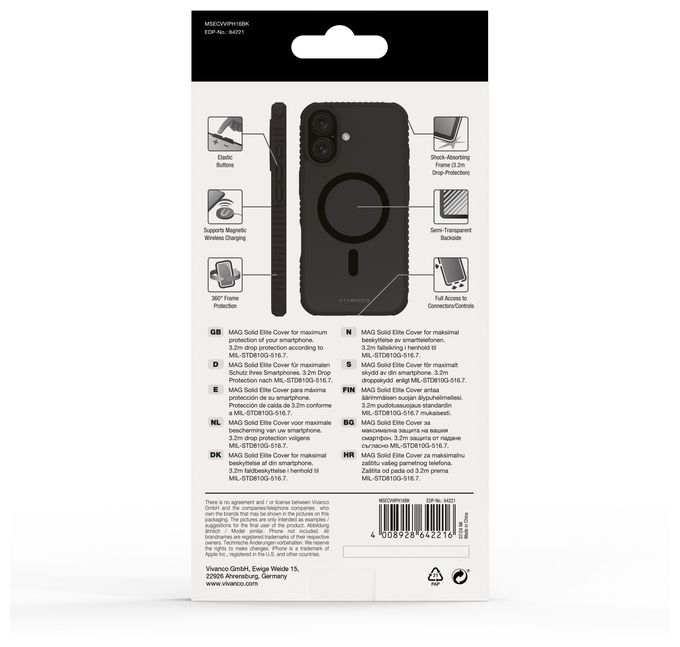 Cover für Apple iPhone 16 (Schwarz, Durchscheinend) Mag Solid Elite 