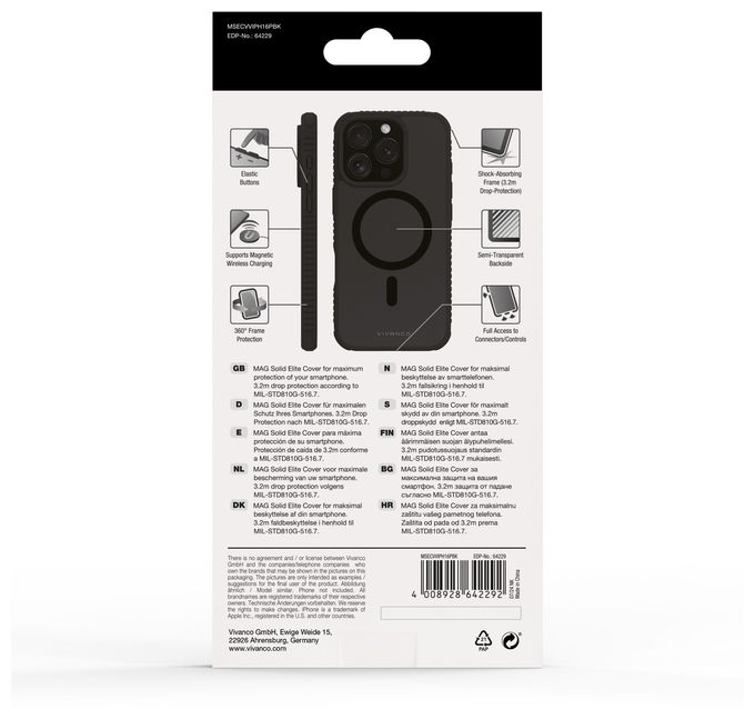 Cover für Apple iPhone 16 Pro (Schwarz, Durchscheinend) Mag Solid Elite 