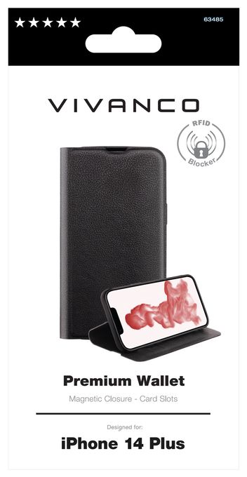Geldbörsenhülle für Apple iPhone 14 Plus  Premium Wallet (Schwarz) 