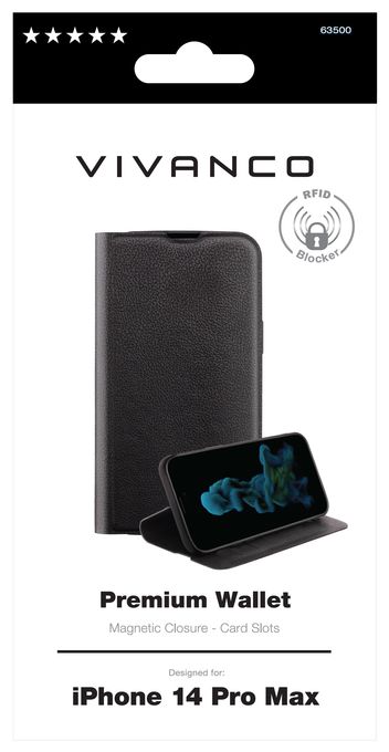 Geldbörsenhülle für Apple iPhone 14 Pro Max  Premium Wallet (Schwarz) 