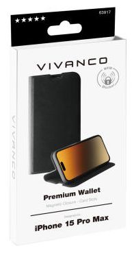Cover für Apple iPhone 15 Pro Max  Premium Wallet (Schwarz) 