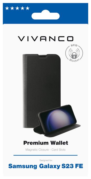 Geldbörsenhülle für Samsung Galaxy S23 FE  Premium Wallet (Schwarz) 