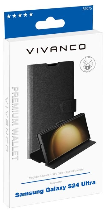 Geldbörsenhülle für Samsung Galaxy S24 Ultra  Premium Wallet (Schwarz) 