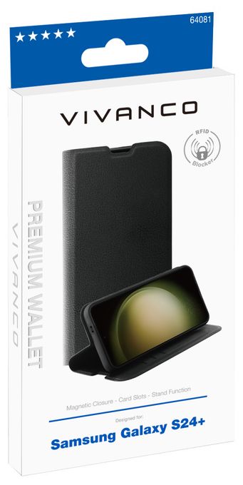 Geldbörsenhülle für Samsung Galaxy S24+  Premium Wallet (Schwarz) 