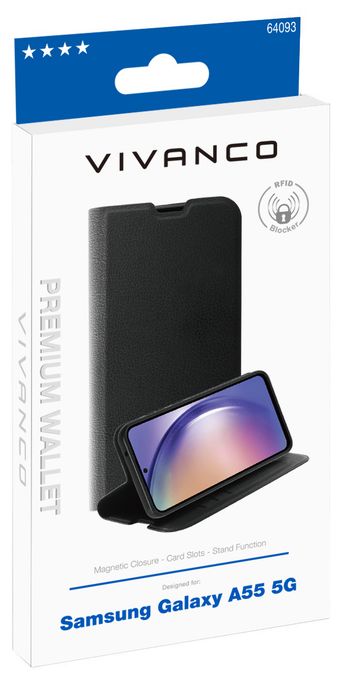 Geldbörsenhülle für Samsung Galaxy A55 5G  Premium Wallet (Schwarz) 
