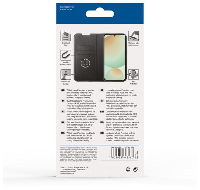 Geldbörsenhülle für Samsung Galaxy S24 FE  Premium Wallet (Schwarz) 