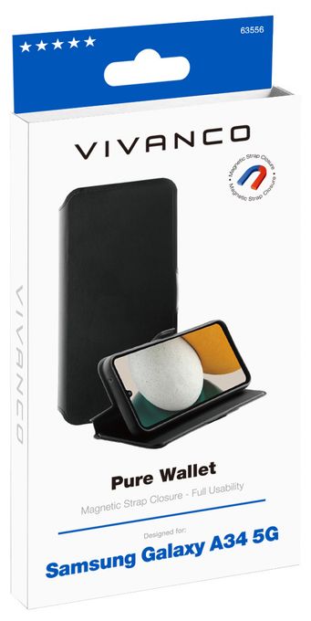 Geldbörsenhülle für Samsung Galaxy A34 5G  Pure Wallet (Schwarz) 
