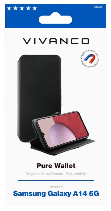 Geldbörsenhülle für Samsung Galaxy A14 5G  Pure Wallet (Schwarz) 