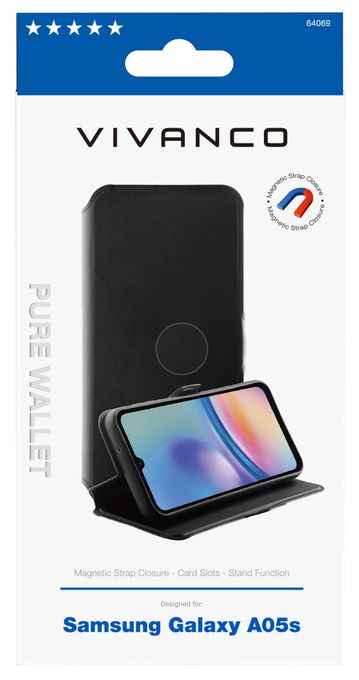 Geldbörsenhülle für Samsung Galaxy A05s  Pure Wallet (Schwarz) 