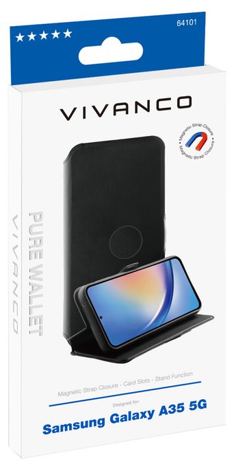 Geldbörsenhülle für Samsung Galaxy A35 5G  Pure Wallet (Schwarz) 