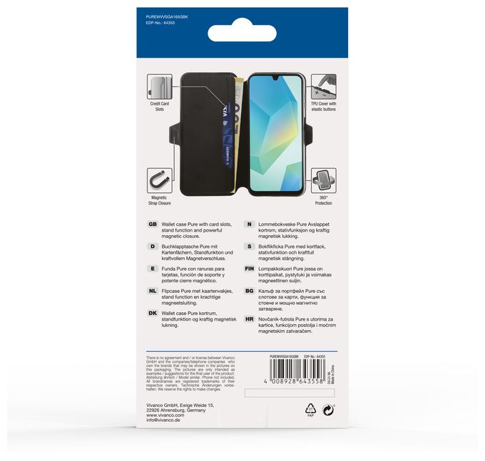 Geldbörsenhülle für Samsung Galaxy A16 5G  Pure Wallet (Schwarz) 