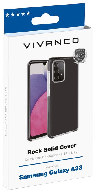 Cover für Samsung Galaxy A33 (Schwarz, Transparent) Rock Solid 